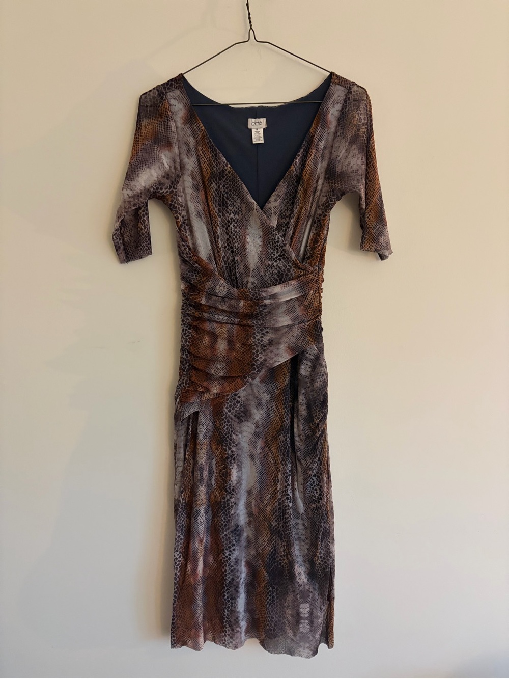 Vintage Y2K Cache Brown and Gray Snake-Print Dress RARE